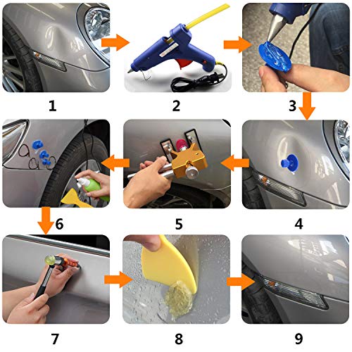 YOOHE 59 PCS Auto Body Paintless Dent Repair Tool Kits – Gold Dent Lifter Dent Puller Kit with LED Light Line Board for Car Dent Removal and Hail Damage