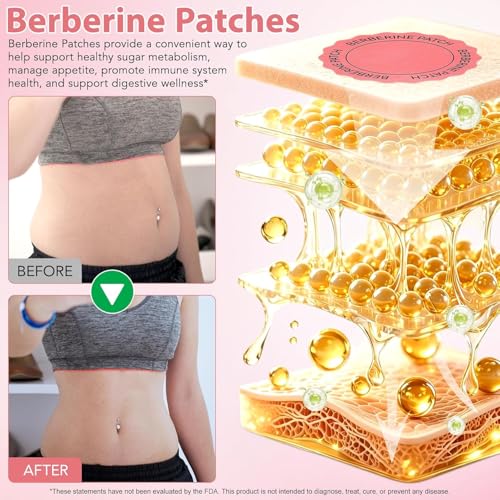 Berberine Patches, Berberine Support Patches with Berberines & Cinnamon Extract, Vegan, Helps Support Metabolism & Energy Levels (1 Pack)