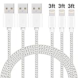 MAXGADGET Lightning to USB Cable 3Pack 3FT Nylon Braided Charger Cables Compatible iPhone X/ 8/8 Plus / 7/7 Plus / 6s / 6 Plus/ 6 / SE/Air 2 / Pro More-White