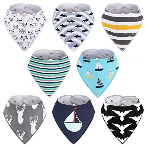 8-Pack Boys Bibs - Kirecoo Baby Bandana Drool Bibs for Drooling and Teething, 100% Organic Cotton and Super Absorbent Bibs for Baby Boys, Baby Shower Gift - Thumbnail 7