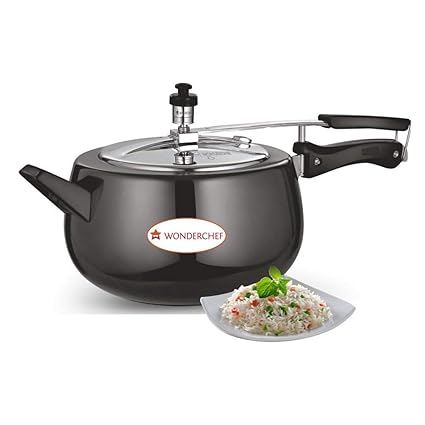 Wonderchef Raven Induction Base Inner Lid Hard Anodized Aluminium Pressure Cooker, 3 litres, Black and Silver