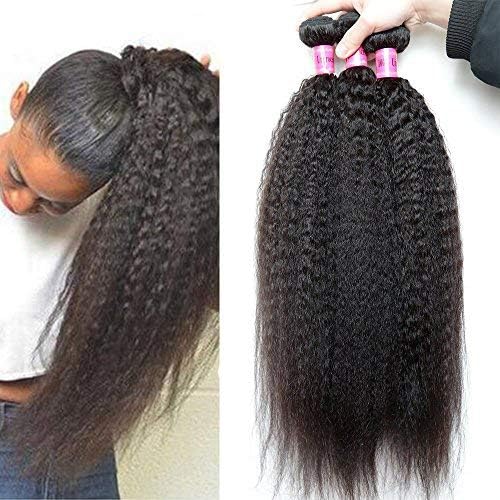 XiaoYuan Brazilian Yaki Straight Hair 3 Bundles 8a 100% Unprocessed Virgin Human Hair Extensions,Natural Color (100+/-5g)/pc (10" 12" 14")
