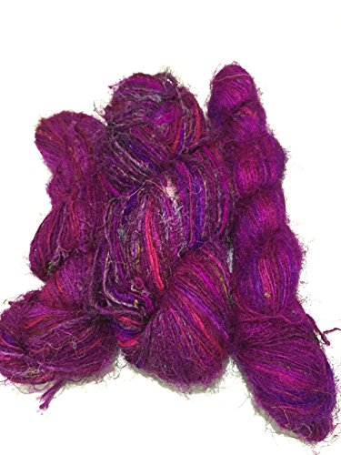 PREMIUM Recycled Sari Silk Yarn - Magenta shade 160 Yards | Good for Knitting, Crocheting and Jewelry Making
