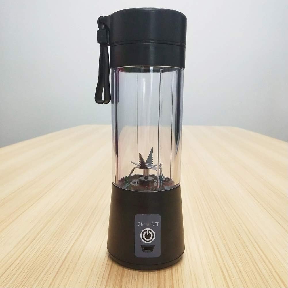 Juicer Cup, Portable Blender, 13oz Fruit Mixing Machine with Six Blades in 3D, Magnetic sensor and 2000mAh USB Rechargeable Batteries, Perfect Smoothie Fruit Juicer Cup for Personal Use (Black)