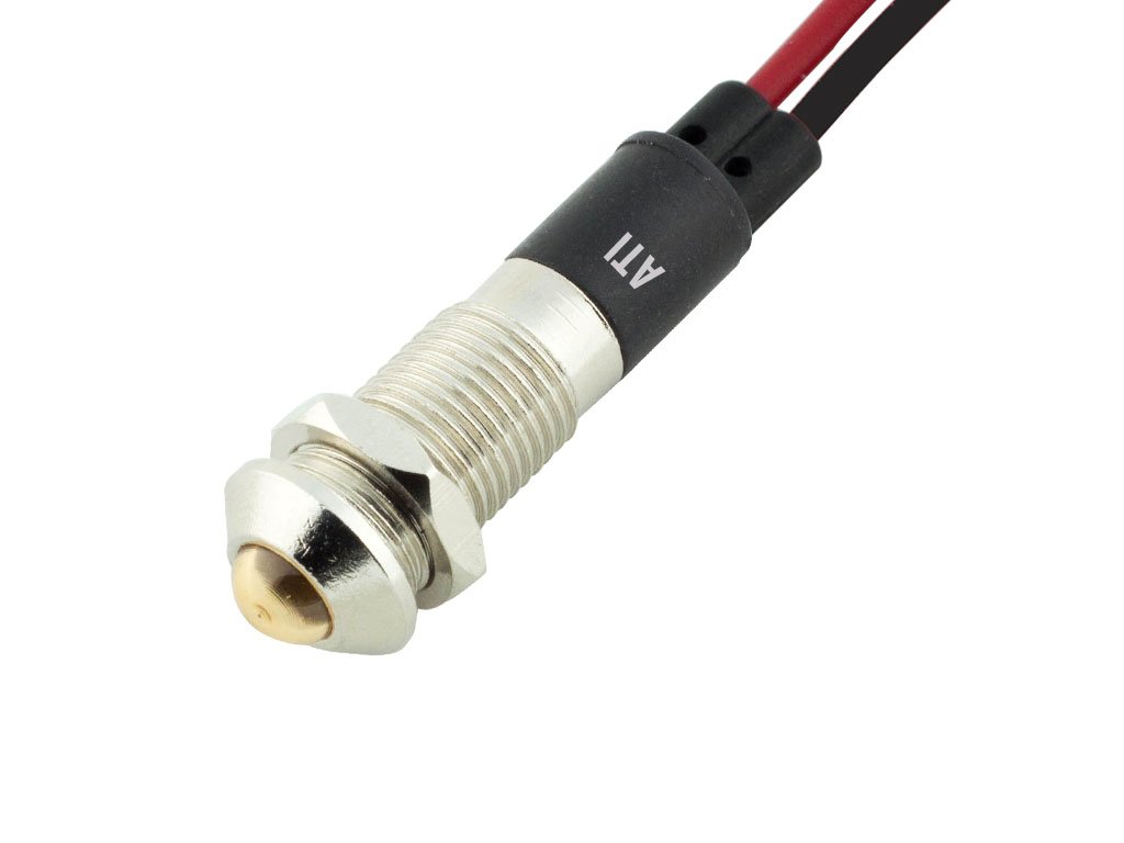 Alpinetech PL8B-A 8mm 5/16" Amber 12V LED Metal Signal Indicator Pilot Dash Light