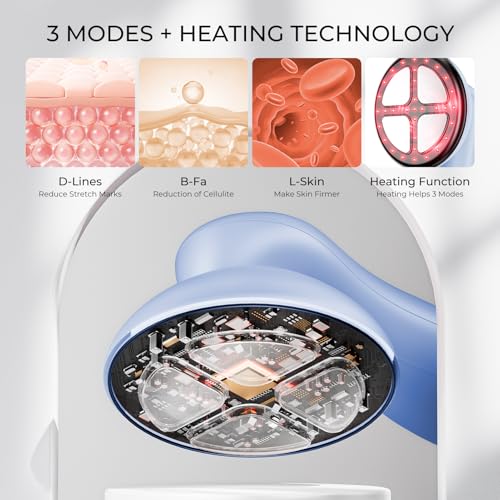 4-in-1 Cellulite Massager Tool - Body Sculpting Machine with Heating, Reduce Stretch Marks & Skin Tightening, Cellulite Remover for Legs, Belly, Waist, Arms, Buttocks, Wireless & Lightweight (Blue)