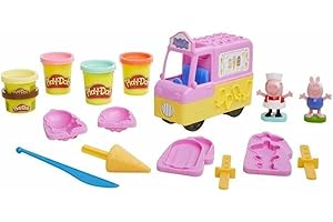 Play-Doh Peppa's Ice Cream Playset with Ice Cream Truck, Peppa and George Figures, and 5 Non-Toxic Modeling Compound Cans, Peppa Pig Toy for Kids 3 Years and Up