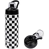 ATLIST Magnetic Water Bottle with Straw 18 oz - Stainless Steel Insulated Tumbler for Gym & Bike (Fits Holders) - Leak Proof Pop-Up Lid, 2-in-1 Sip or Chug, Handle & Cute Black Checkered Print
