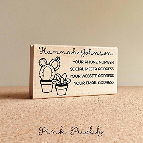 Personalized Cactus and Succulent Business Card Stamp, Custom Business Card Rubber Stamp