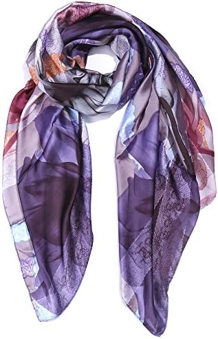 100% Silk Floral Scarf Ladies Fashion Long Satin Headscarf Women’s Lightweight Sunscreen Shawls
