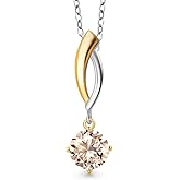 Gem Stone King 925 Silver and 10K Yellow Gold Peach Morganite Pendant Necklace for Women | 0.60 Cttw | Gemstone October Birthstone | Round 6MM | With 18 Inch Silver Chain