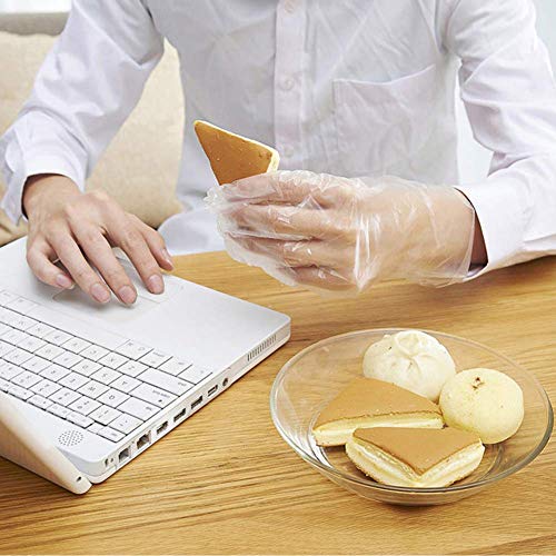 JINHEZO Disposable PE Gloves, Non-Sterile, Powder-Free, Smooth Touch, Food Service Grade, for Cleaning, Food Handling, hairdressing, party dining, car washing, etc, Large Size Clear (Pack of 500)