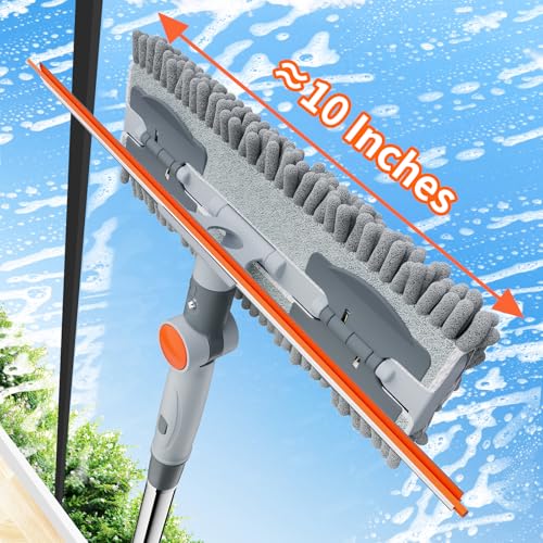 6.4FT Professional Extendable Window Squeegee and Scrubber | 180° Adjustable Head, Window Squeegee for High Windows, Glass, Shower, and Car Windshield Cleaning (Grey/Orange/Chrome)
