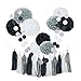 CHOTIKA 23pcs Black White Tissue Paper Flowers Pom Poms Party Decorations Tassel Garland for Wedding Bridal Shower Graduation Graduate School Bachelor Baby Birthday Supplies Decor (Black-White-Grey)