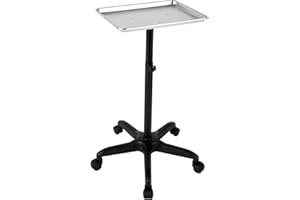 YUNLAIGOTOP Rolling Salon Tray, Budget Salon Tray on Wheels, Adjustable Height Premium Aluminum Tattoo Rolling Tray, Salon Cart for Barber Stores, Hairdressing Colleges, Silver