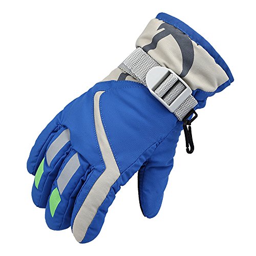 Ski Gloves for Kids, Hmlai Boys/ Girls Winter Warm Waterproof Windproof Snow Snowboard Ski Sports Gloves, Suitable for Ages 8-10 years old (Blue)
