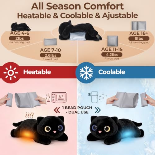 Mewaii Weighted Teddy Black Cat Plush 2.3kg, Dual Hot-Cold and Adjustable Weight Stuffed Animal for Comfort & Cozy, Cuddly Real Hug Cat Plushie Gifts for Women & Girls & Kids, 50cm(23inch)