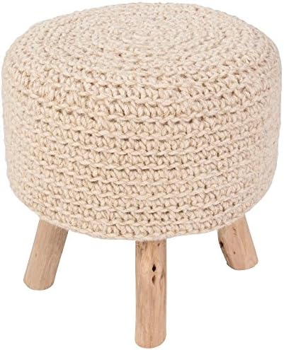 Jaipur Wool Stool, Bleached Sand, 16" x 16" x 16"
