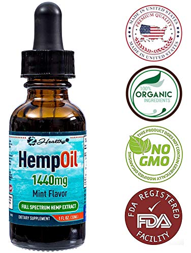 Organic Hemp Oil (1440mg) for Pain, Anxiety & Stress Relief - Full Spectrum Hemp Extract Drops - Made in USA - Anti-Inflammatory & Joint Support - Helps with Sleep, Mood, Skin & Hair - 1 Fl oz. (30ml)