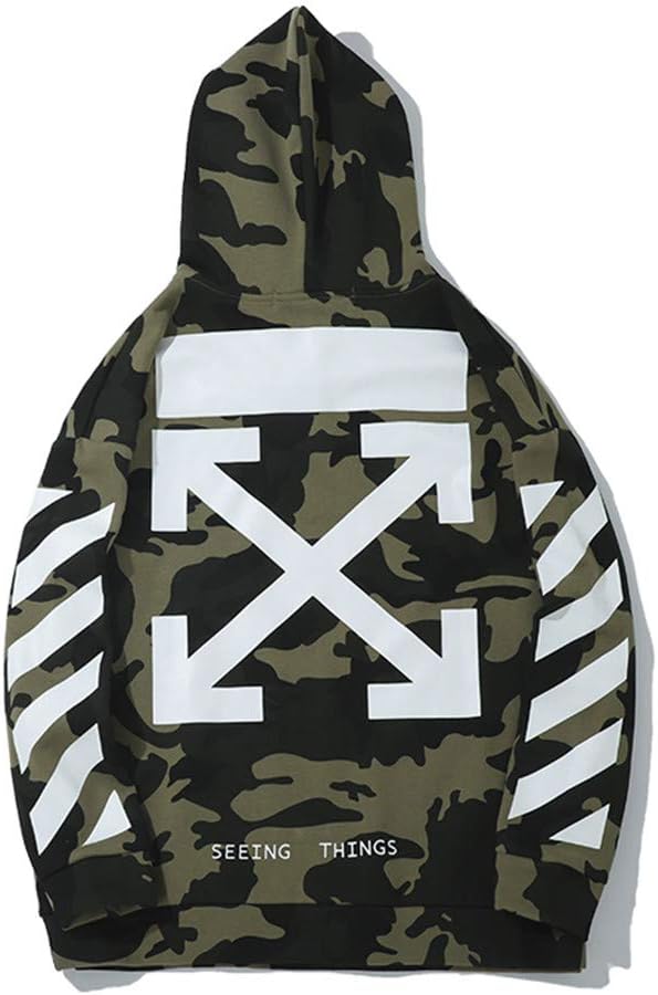 DoDui OW-White Camouflage Hooded Hair Plus Velvet Street Loose Men's Sweater Hoodie
