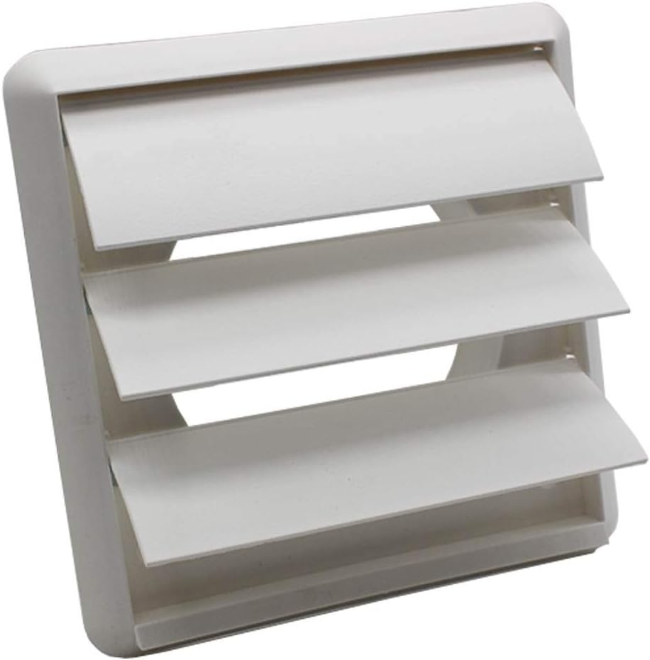 Kair White 125mm Louvred Wall Vent Grille - 125mm / 5 Inch Round Rear Spigot & 155mm Front Cover - Backdraught Prevention Shutter Flaps