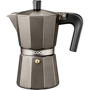 AICOOK Stovetop Espresso Machine, 6 Cups Moka Pot, Espresso and Coffee Maker for for Gas or Electric Ceramic Stovetop, Espresso Shot Maker for Italian Espresso, Cappuccino and Latte