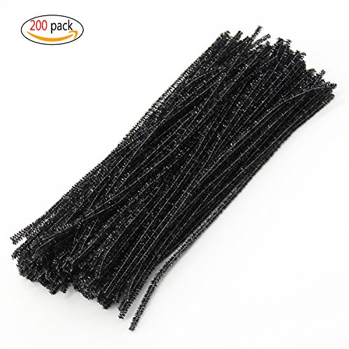 WIWAPLEX 200pcs 12" X 6mm Glitter Tinsel Creative Arts Chenille Stems Sparkle Pipe Cleaners for DIY Craft Projects (Black) - Thumbnail 2