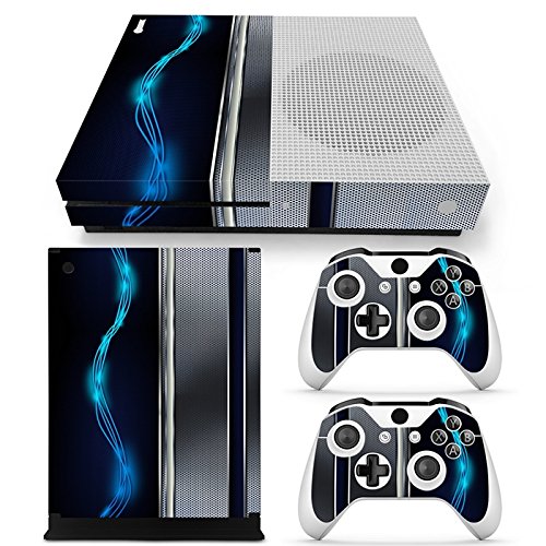 ZoomHit Xbox One S Console Skin Decal Sticker Blue Silver Metal + 2 Controller Skins Set (S Only)