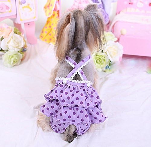 Zonepets Pet Diaper Sanitary Panties Girl Dog Polka Dot Cake Skirt Strap Physiological Pants (S, Purple)
