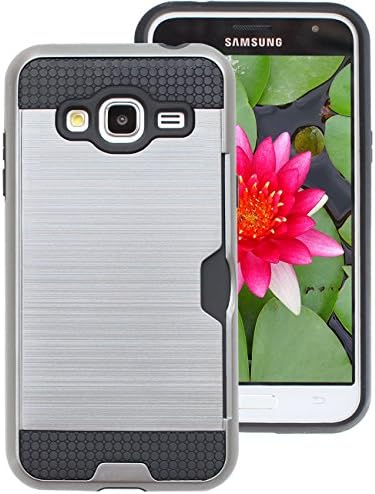 Galaxy J2 2016 Case,[Shock Proof] Blend Double Armor Card Slot defense phone shell Wallet Case Protector Fit Samsung Galaxy J2 2016 (Gray Black)