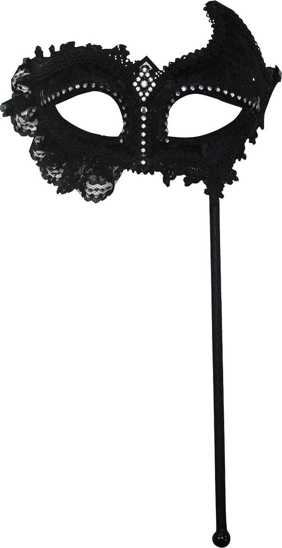 Bristol Novelty Xmas Party Dress Accessory Venetian Masquerade Lace On Stick Eye Mask Black