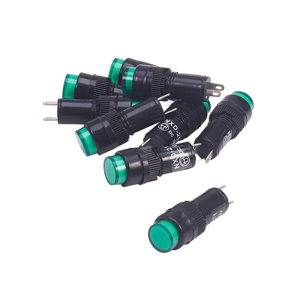 Othmro Green 12V Plastic LED Indicator Signal Lamp, Panel Mount pin Based Led Light NXD-215 35mm Length 10 mm 9PCS