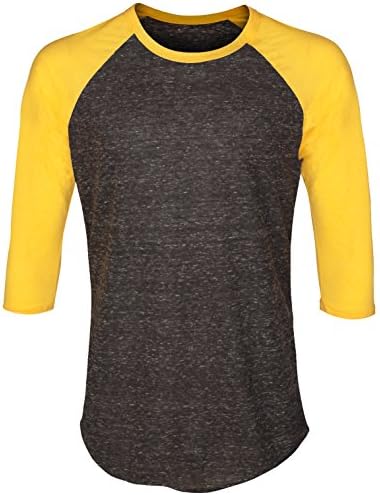 Inclusion Apparel Unisex Raglan Shirt Baseball Tee 3/4 Sleeves Athetic Fit Top, Charcoal Yellow, X-Large