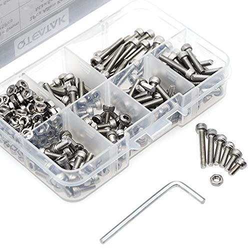 300 Pcs M3 Stainless Steel Hex Socket Head Cap Screws Nuts Assortment Kit, Allen Wrench Drive, Precise Metric Bolts and Nuts Set with Beautiful Assortment Tool Box for 3D Printed Project (Silver)