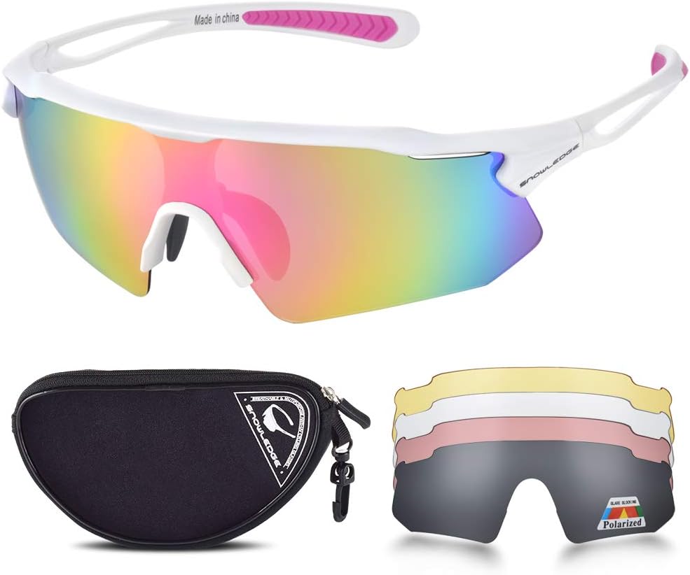 Snowledge Cycling Glasses with 5 Interchangeable Lens UV 400 Protection Polarised Sports Sunglasses for Men Women Running Climbing Fishing Driving Golfing
