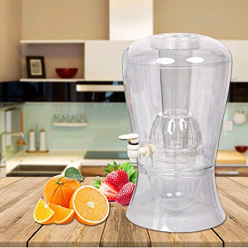 KARMAS PRODUCT Large 2 Gallon Beverage Dispenser With Ice Cylinder And Fruit Infuser, BPA Free,Leak Free and Shatterproof,Clear,2 Pack