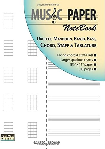 MUSIC PAPER NoteBook - Ukulele, Mandolin, Banjo, Bass, Chord, Staff & Tablature