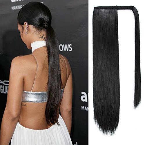 24 Straight Sleek Wrapped Around Black Ponytail Extension For
