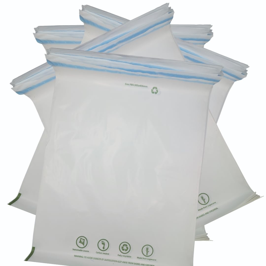 OfficeGear Eco Mailing Bag Extra Large [95 Pack - 305x406mm / 12x15.5] - Durable Tough White 50 Micron Sustainable Environmentally Friendly Sugar Cane Packaging Fully Recyclable