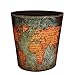 Scakbyer Wastebasket, Retro European Style Household Home Office Round PU Leather Waste Bin Paper Basket Trash Can Dustbin Garbage Bin Waste-Paper Basket Ashcan Ashbin Without Lid - World Map