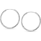 LeCalla 925 Sterling Silver Hoop Earrings for Women | 2MM Diamond-Cut Sleeper Hoop Earrings | Round Circle Endless Hoop Earring (20MM, 30MM, 40MM, 75MM)