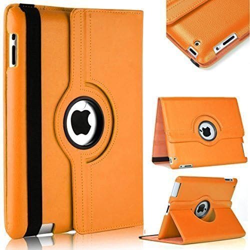 TechDealsUK PU Leather 360 Degree Rotating Stand Swivel Case Folio Cover For Apple iPad 4 3 2 (Orange)