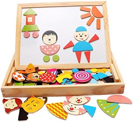 Wooden Magnetic Jigsaw Puzzles Games Toddler Toys Double Sided Drawing Easel for Kids
