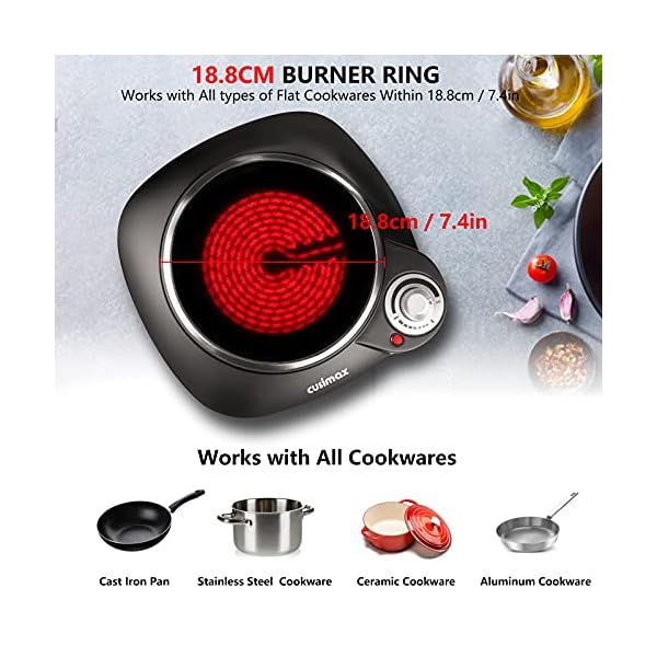 CUSIMAX-Portable-Electric-Hob-1200W-Electric-Infrared-Single-Burner-for-Kitchen-Camping-RV-Office-Ceramic-Glass-Single-Hot-Plates-for-Warming-Boiling-Frying-Simmering-Stainless-Steel-Black Cusimax CMIP-B112 Portable Hot Plate, Hot Plates for Cooking, Single Ceramic Hob, Black Stainless Steel, 1200W Electric…