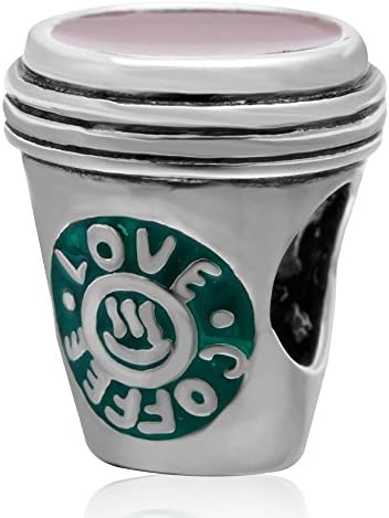 Love Coffee Mug Charm - 925 Sterling Silver&amp;Enamel Cup Beads - Compatible with Brand Bracelet