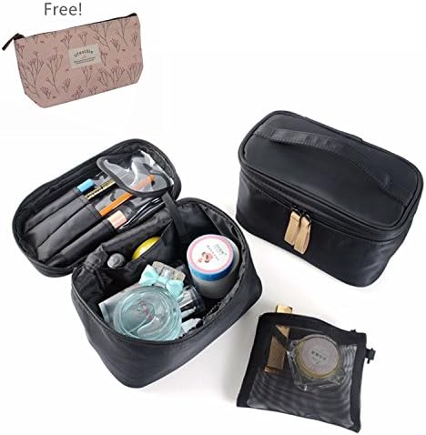 Travel Makeup Case/Bags Small Size,CLOTHOBEAUTY Cosmetic Makeup Case/Bag Organizer for Women, Makeup Train Bag/Case, Travel Cosmetic Case, Big Capacity with Cute size, travel cube. (Black-black)
