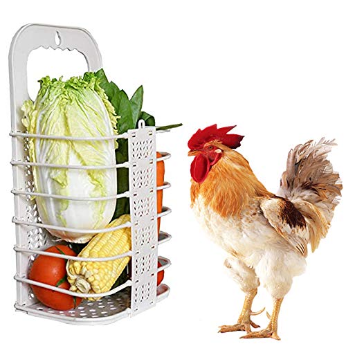 JWShang Hühnchen-Gemüsekorb, Gemüsekugelfrucht, Kaninchen-Heu-Futterautomat, Faltbarer hängender Haustier-Futterautomat…