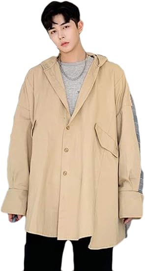 Amazon Debangniトレンチコート メンズ オーバーオール メンズ コート 体型カバー 切り替えフード付き ゆったり カジュアル チェスターコート 秋服 チェック柄 お洒落 韓国風 ファッション コート ジャケット 通販