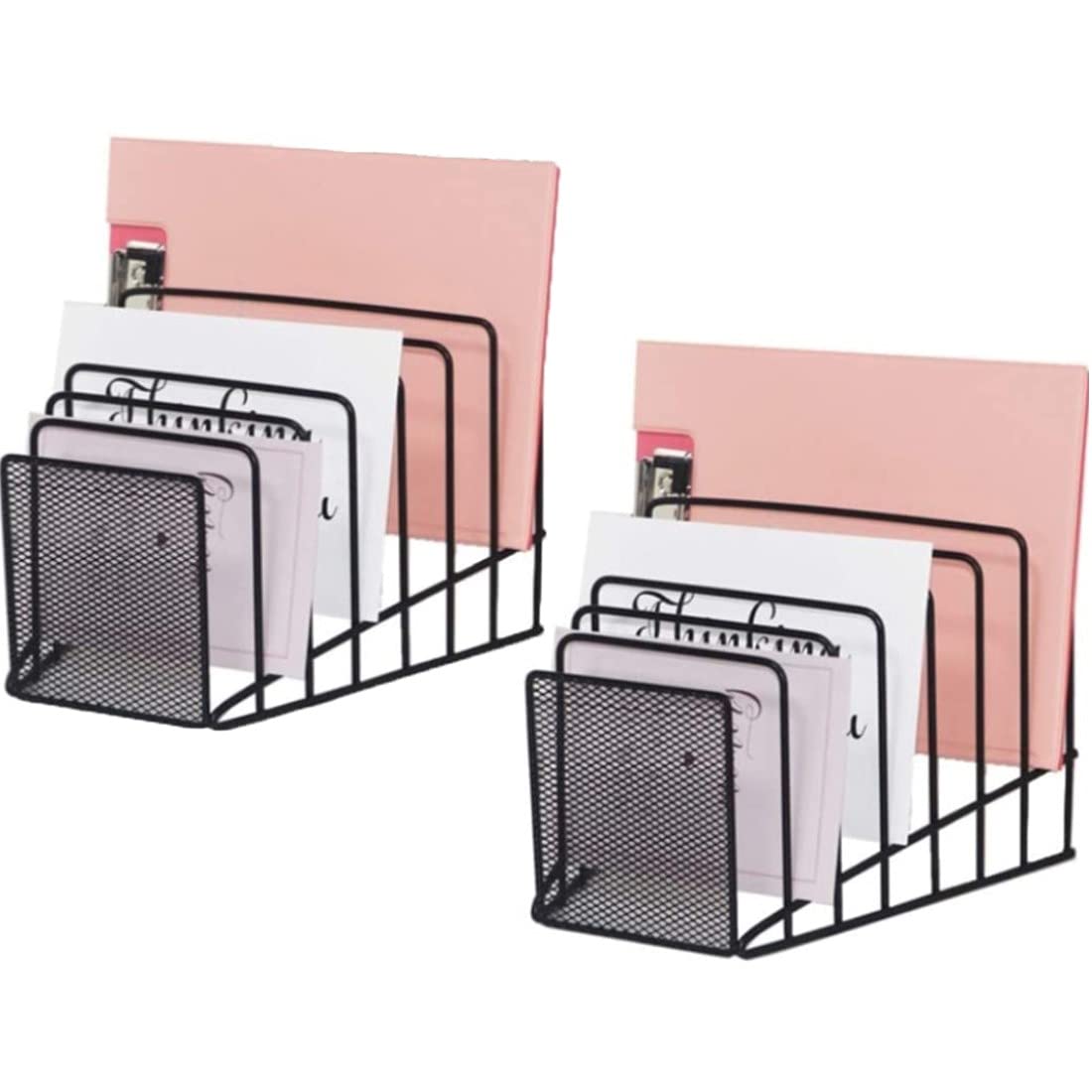 Photo 1 of GoldOrcle 2 Pack Multi Step File Organizer Incline Desktop File Sorter Metal Wire Mesh Step File Letter Sorter, 7 Sections, Black