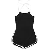 SweatyRocks Women's Casual Backless Shorts Romper Halter Sleeveless Basic Romper Jumpsuit Overalls